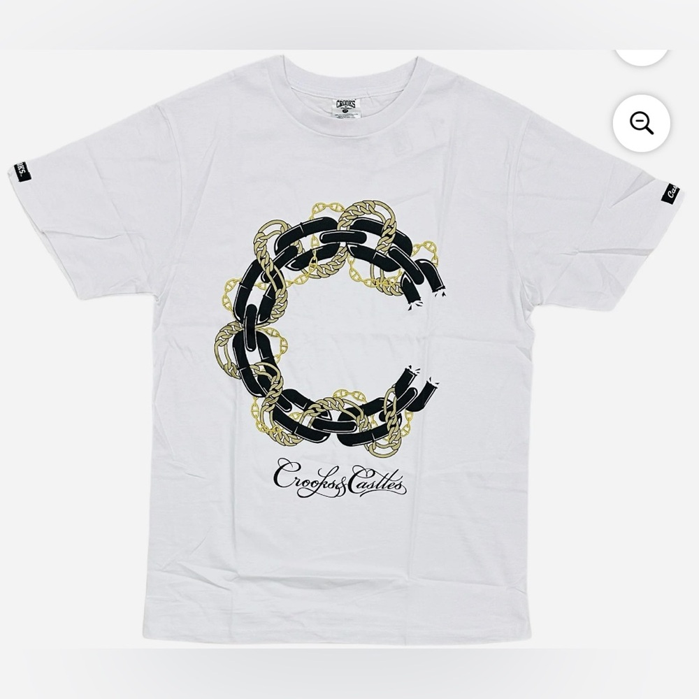 Crooks & Castles White Tee with Black and Gold Accents